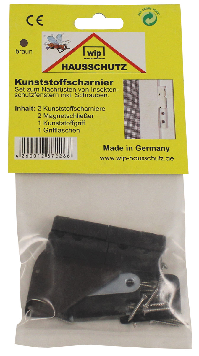 Kunststoffscharnier, "Wip", Insektenschutzfenster, braun