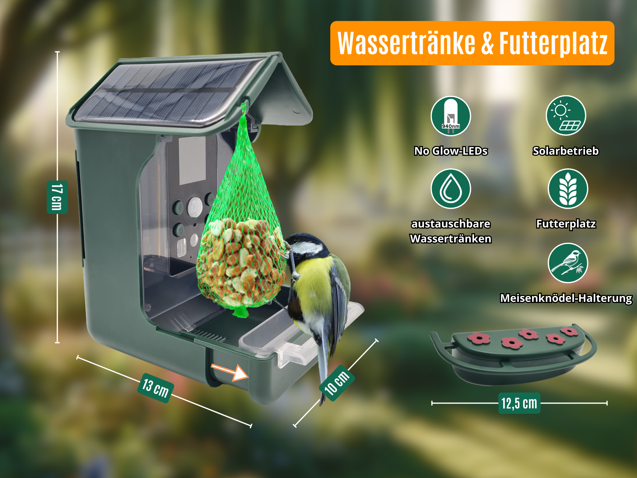 Vogel-Futterhaus mit Kamera und Solar