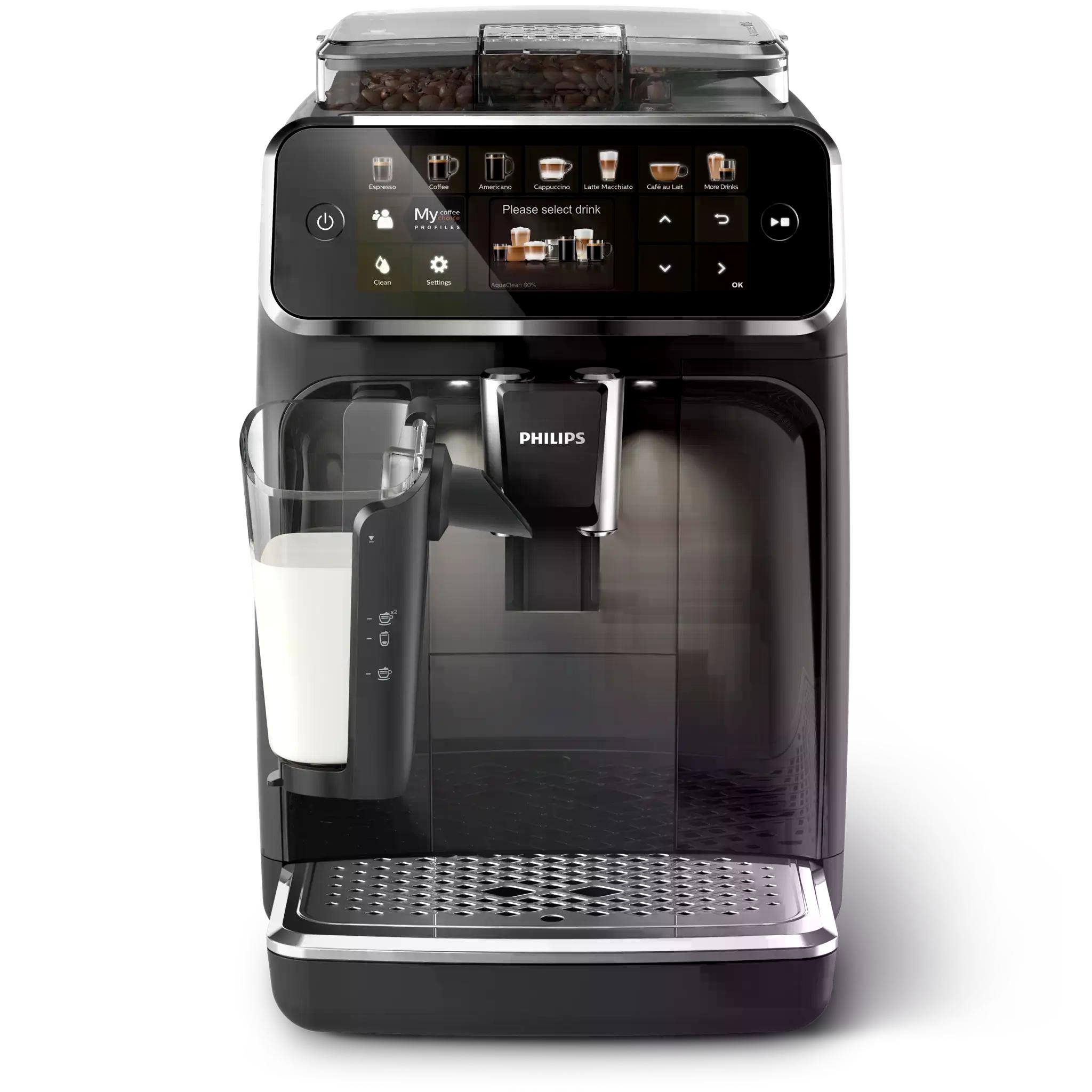 PHILIPS Serie 5400 Kaffeevollautomat - LatteGo, 12 Getränke, Milchaufschäumer, Touchscreen, 4 Profile, Chrom-Finish (EP5447/90).Farbe:Mattschwarz
