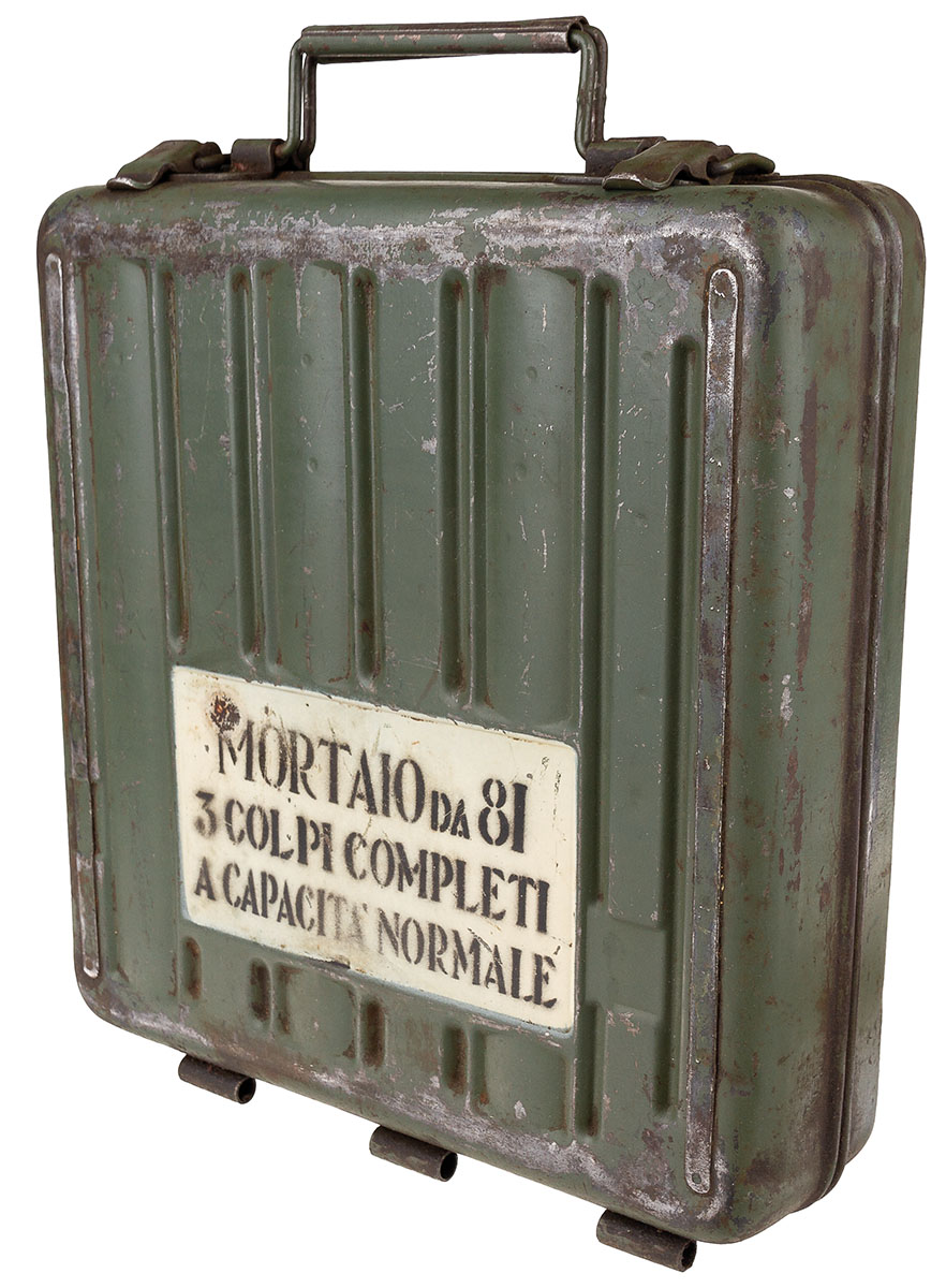 Ital. Granatenkoffer, oliv, Metall, gebr.