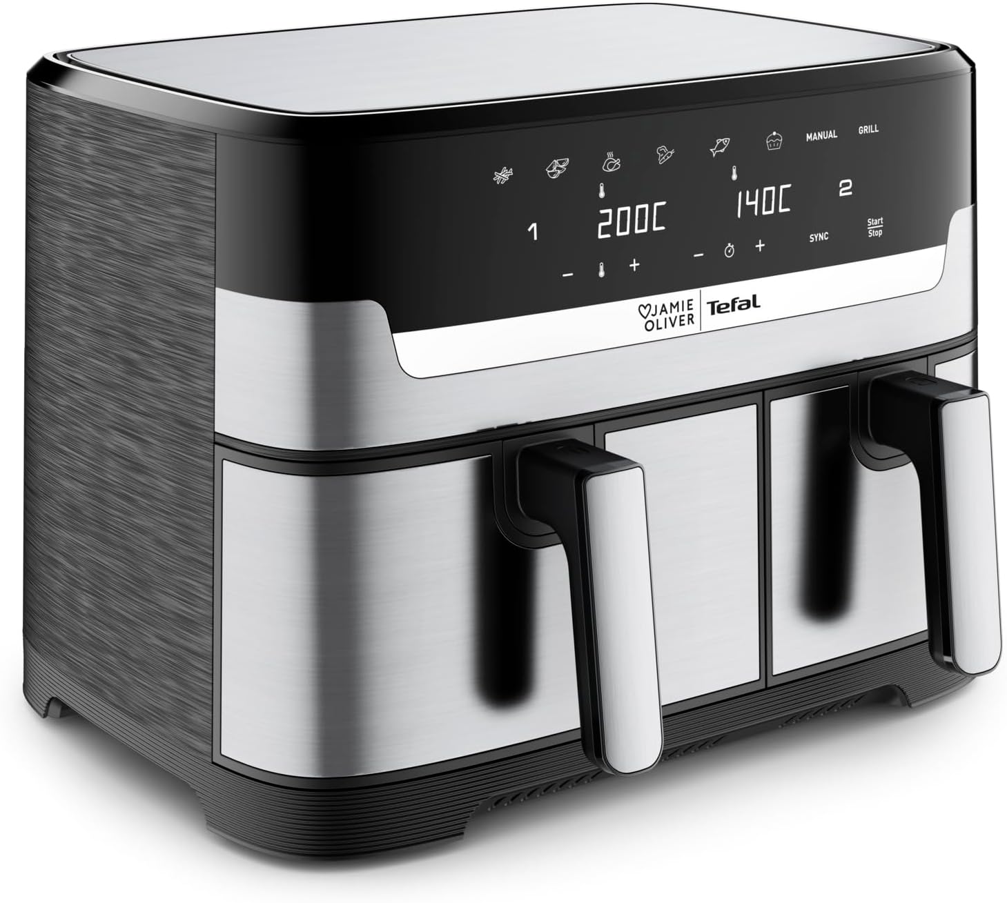 Jamie Oliver by Tefal Dual Drawer Heißluftfritteuse 8,3 L – Airfryer mit 2 Kammern & Grillfunktion, 8 Programme, Sync-Modus für gleichzeitiges Garen, fettarm frittieren & energiesparend