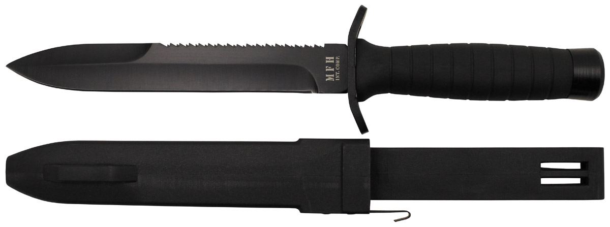 Kampfmesser, "Strike",schwarz, Gummigriff, Scheide