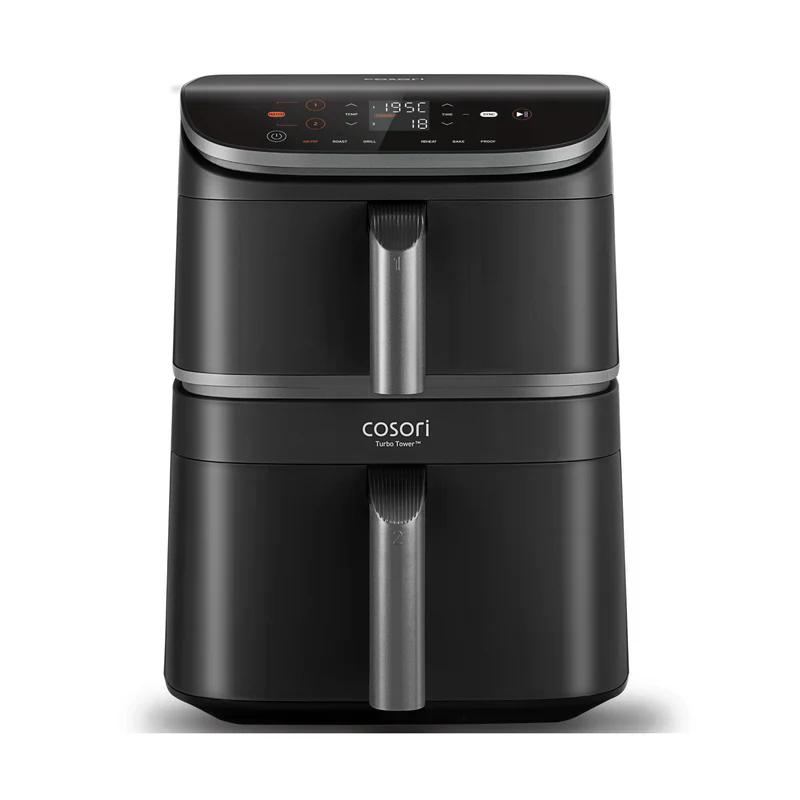 COSORI Airfryer, Heißluftfritteuse 2 Kammern, 10,8 L Heissluftfritteuse, Innovative Mehrfach-Luftgeschwindigkeit, Spart 41 Prozent Platz, Inklusive Rezeptbuch und Edelstahl-Rost, Silbergrau
