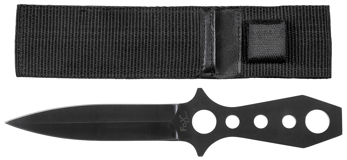 Wurfmesser, 2-schneidig, schwarz, Scheide