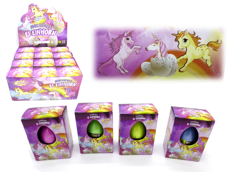 Wachsende Einhorn, Magisches Ei mit Einhornmotiv, 4 Motive sortiert