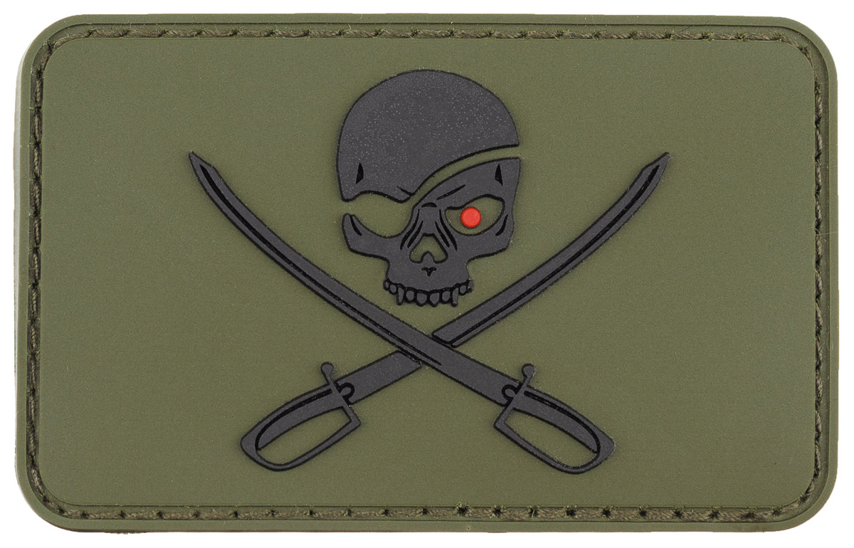 Klettabzeichen, 3D, Skull with Swords, oliv