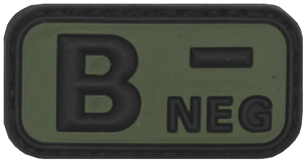 Klettabzeichen, schwarz-oliv, Blutgruppe "B NEG", 3D