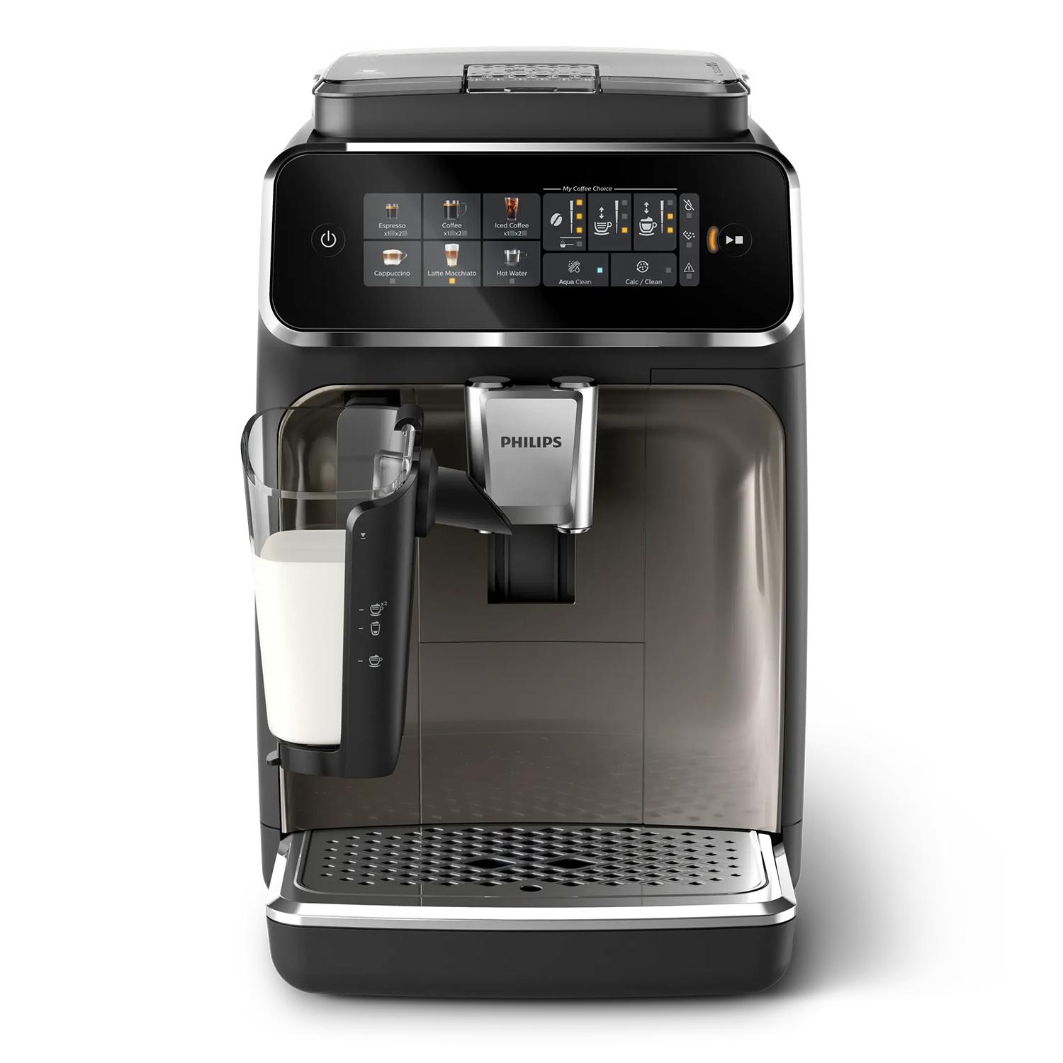 Philips 3300 Series Kaffeevollautomat - 6 Getränke, Modernes Farb-Touchscreen-Display, LatteGo-Milchsystem, SilentBrew, 100% Keramikmahlwerk, AquaClean Filter, Schwarzchrom (EP3347/90)