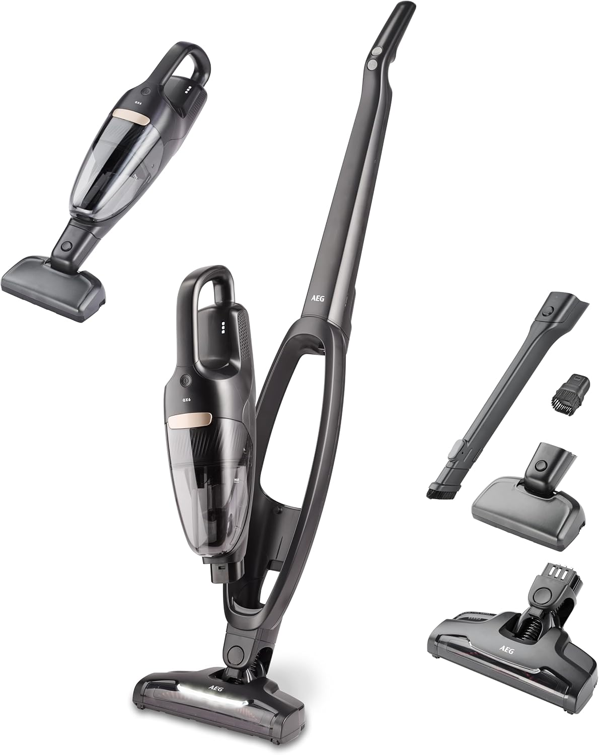 AEG QX6-1-45AN Akku Staubsauger kabellos / Staubsauger beutellos / leise / Handstaubsauger akku / 45 min Laufzeit / leicht / Hartboden / 2in1 / Tierhaare / Hund / Katze / Teppich / Auto