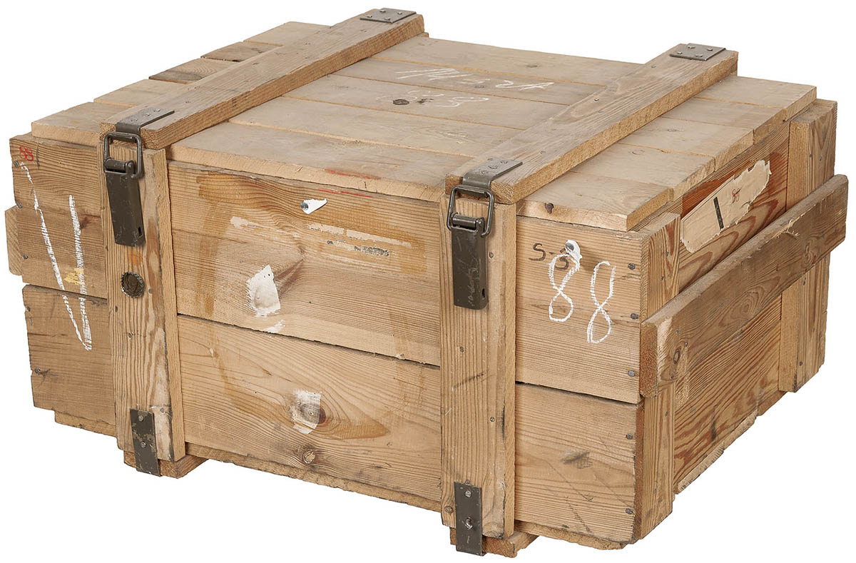 Pol. Holzkiste, natur, gebr., Beschläge, Gr. 75 x 58 x 41 cm