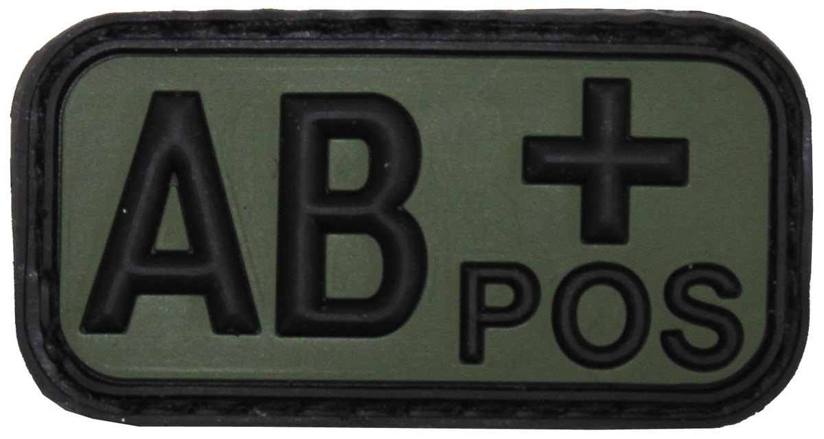 Klettabzeichen, schwarz-oliv, Blutgruppe "AB POS", 3D
