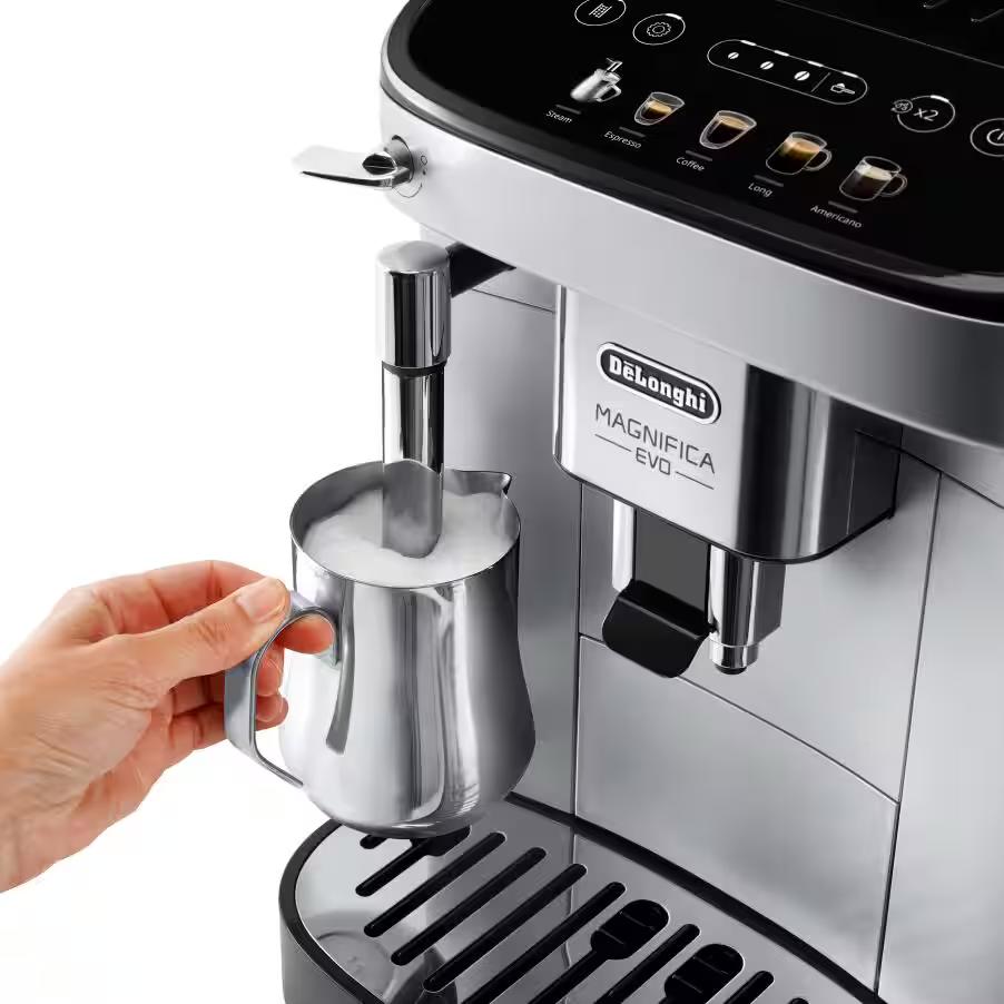 De Longhi Kaffeevollautomat Magnifica Evo Silver Black, Kaffeemaschine, Soft Touch Display, Milchaufschäumer, 5 Rezepte auf Knopfdruck, ECAM292.33.SB