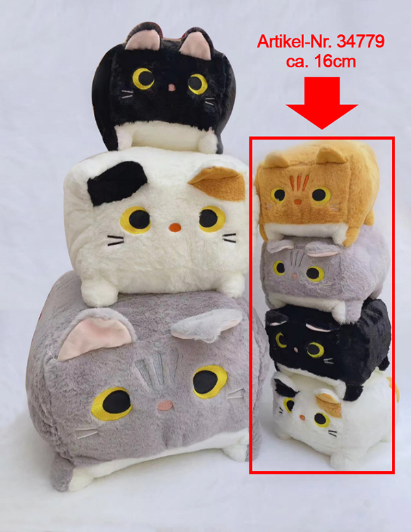 Plüsch Katze Würfel, verschiedene Fellfarben, Kuscheltier, Plüschtier, Plush würfelförmig