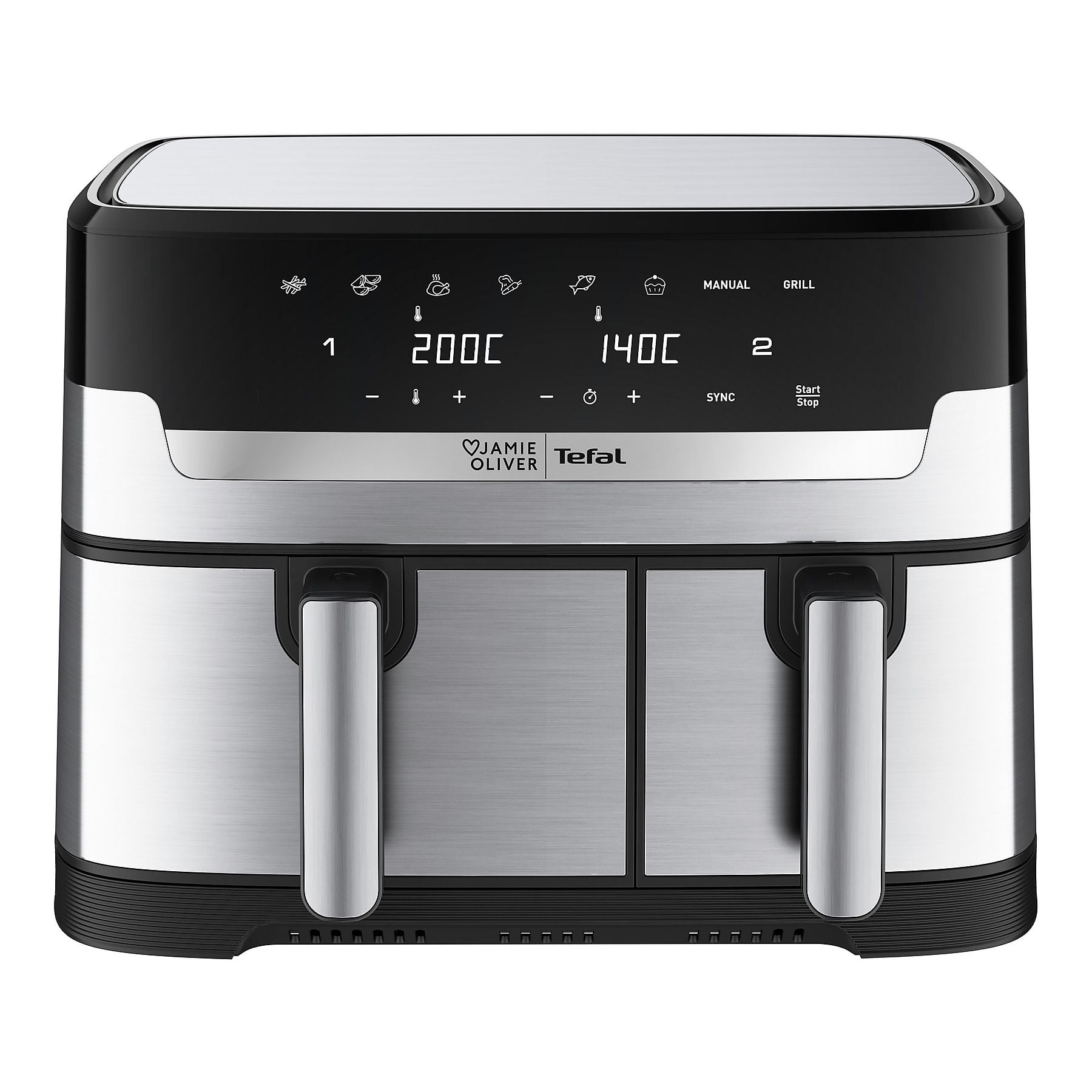Jamie Oliver by Tefal Dual Drawer Heißluftfritteuse 8,3 L – Airfryer mit 2 Kammern & Grillfunktion, 8 Programme, Sync-Modus für gleichzeitiges Garen, fettarm frittieren & energiesparend