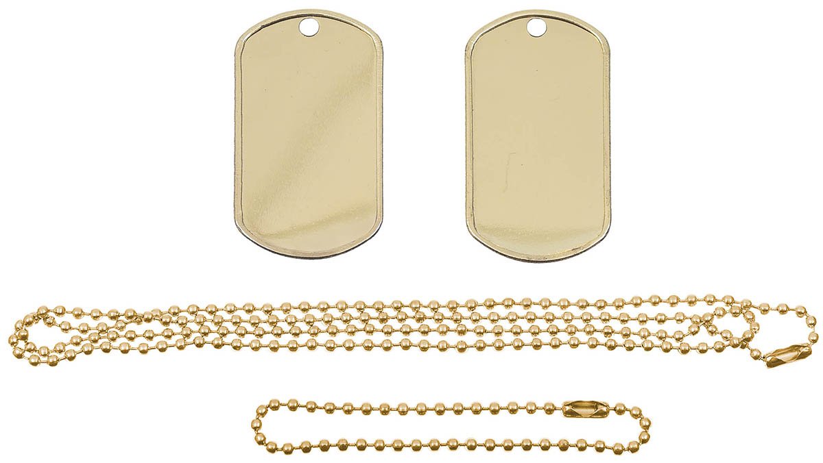 US Erkennungsmarken,  mit Ketten, goldfarben