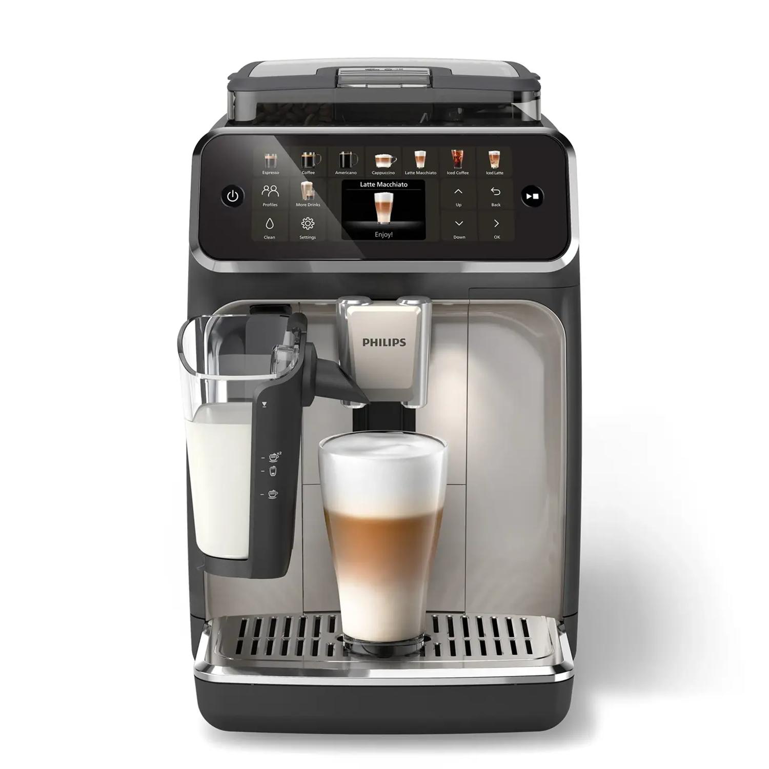 PHILIPS Serie 5500 Kaffeevollautomat – LatteGo Milchsystem, 20 heiße und kalte Kaffeespezialitäten, 40% leiser mit SilentBrew, QuickStart.Farbe:Schwarz/Silber