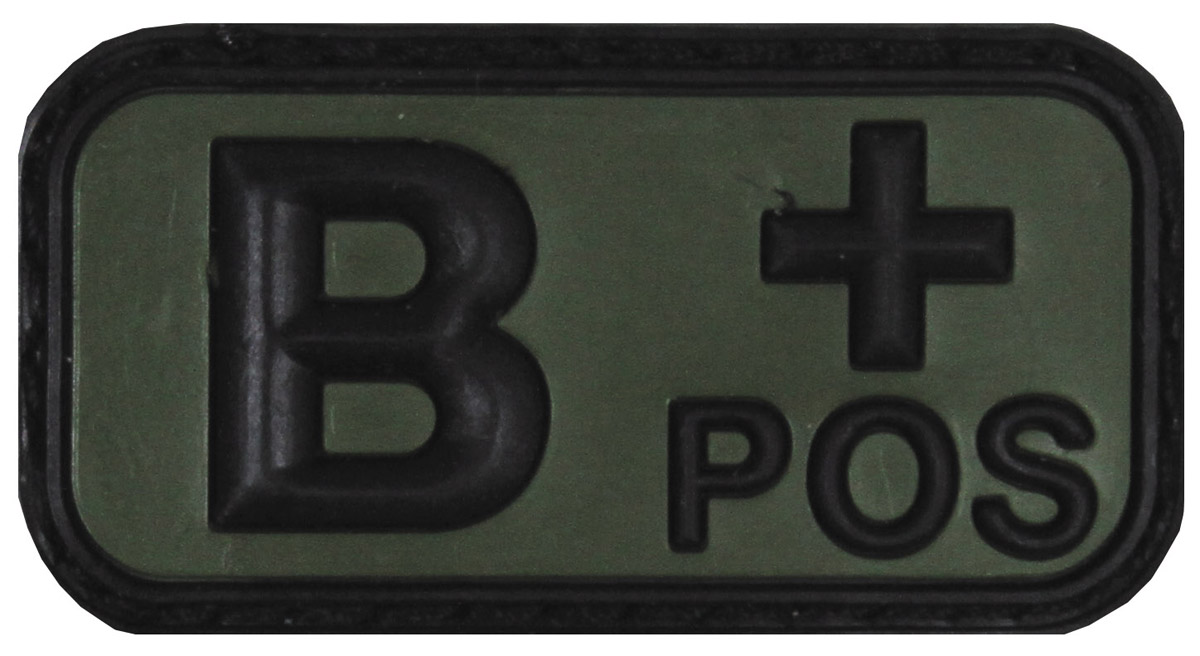 Klettabzeichen, schwarz-oliv, Blutgruppe "B POS", 3D