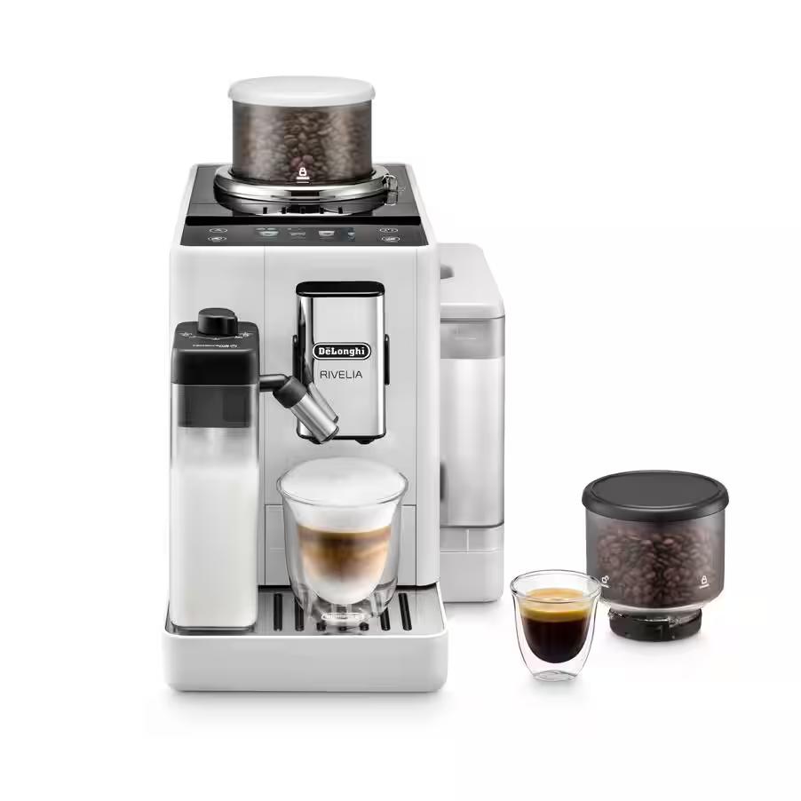 De'Longhi Kaffeevollautomat Rivelia – 16 Kaffee-Rezepte, 2 Barista-Bohnenbehälter, Kaffeeautomat für Americano, Kaffee, Espresso, Espresso Lungo.Farbe:Arctic White
