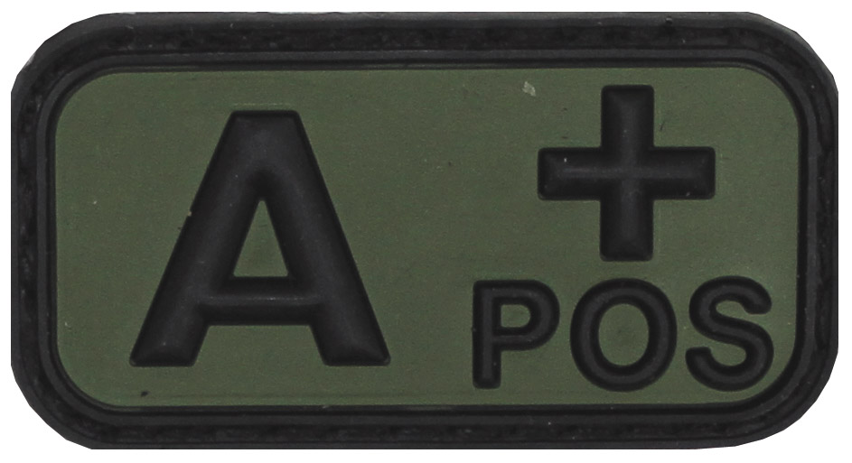 Klettabzeichen, schwarz-oliv, Blutgruppe "A POS", 3D