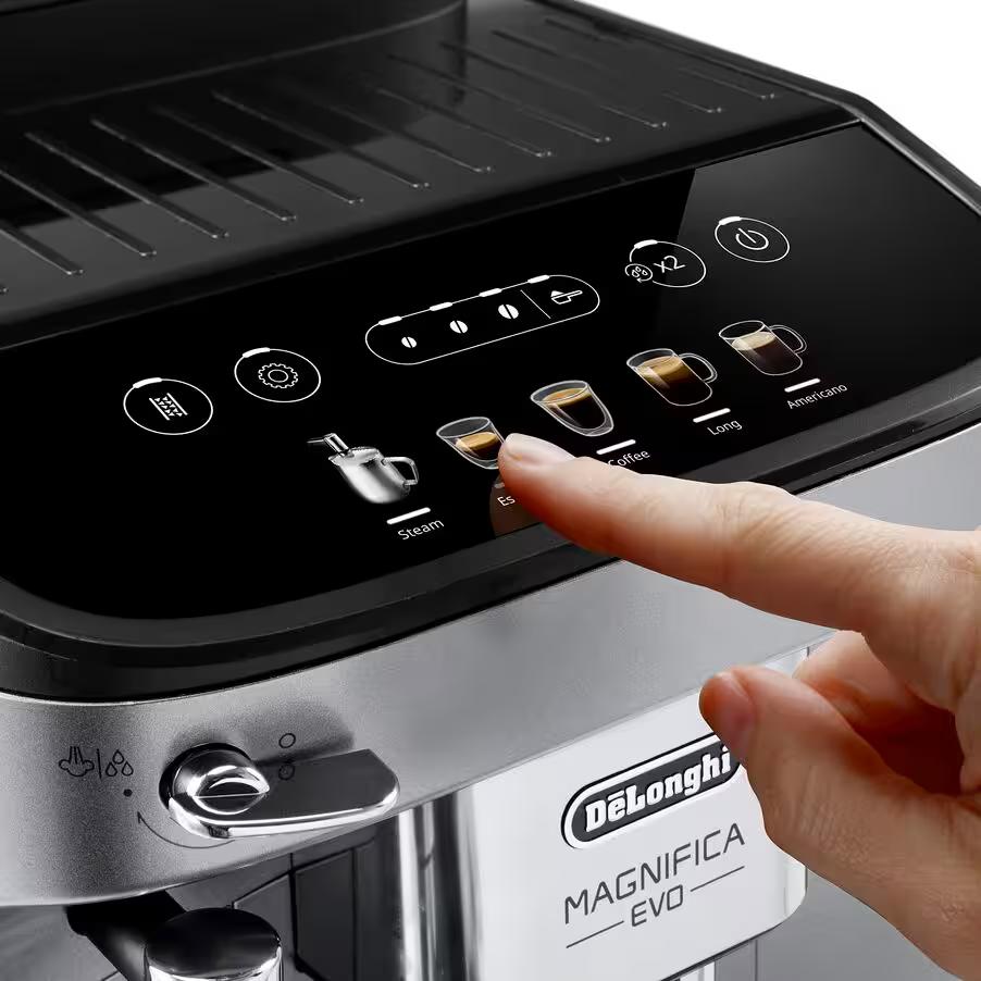 De Longhi Kaffeevollautomat Magnifica Evo Silver Black, Kaffeemaschine, Soft Touch Display, Milchaufschäumer, 5 Rezepte auf Knopfdruck, ECAM292.33.SB
