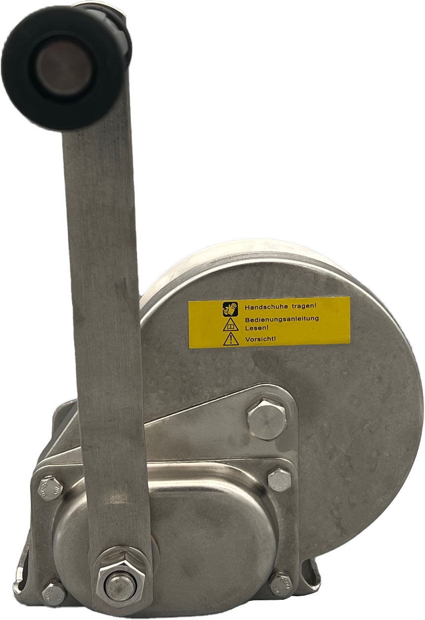 Handwinde mit (Lastdruck-)Bremse, aus Edelstahl, Lasten bis 600kg können mit dieser Handwinde leicht gehoben oder gezogen werden, überall leicht zu mo