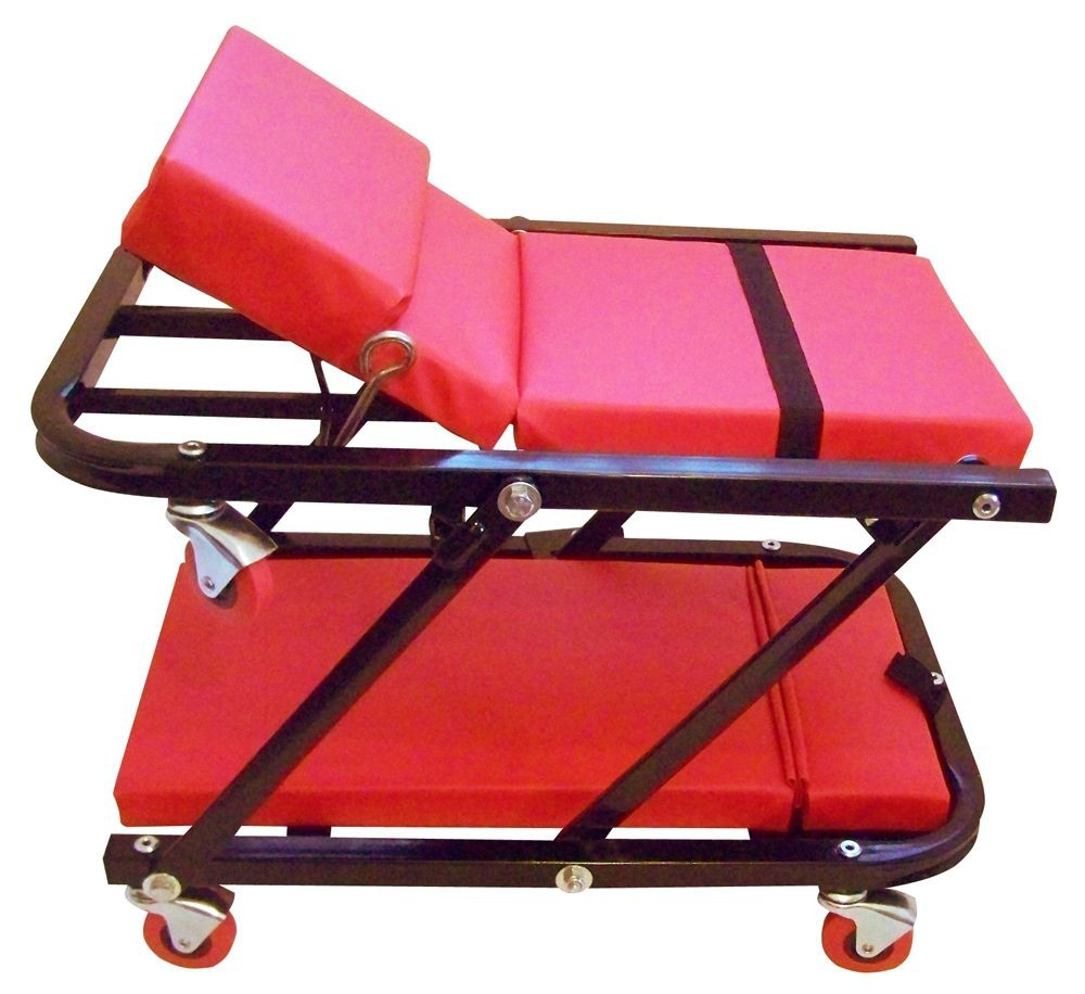 Montagerollbrett und Rollsitz 2in1, hochwertige Profi-Ausführung mit 3 Trägern für bequemes Arbeiten unter oder am Auto. Die stabile Rahmenkonstruktio