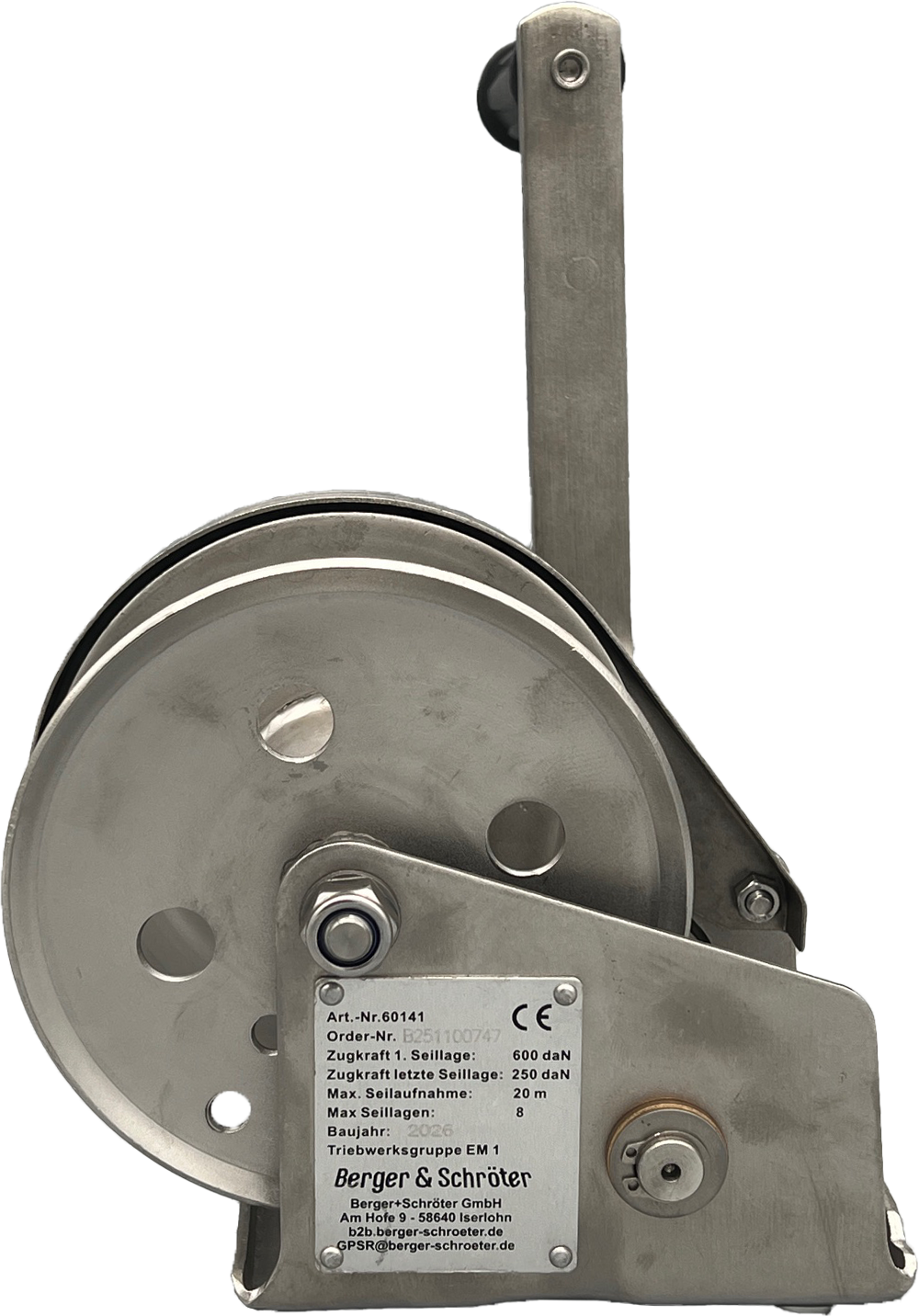 Handwinde mit (Lastdruck-)Bremse, aus Edelstahl, Lasten bis 600kg können mit dieser Handwinde leicht gehoben oder gezogen werden, überall leicht zu mo