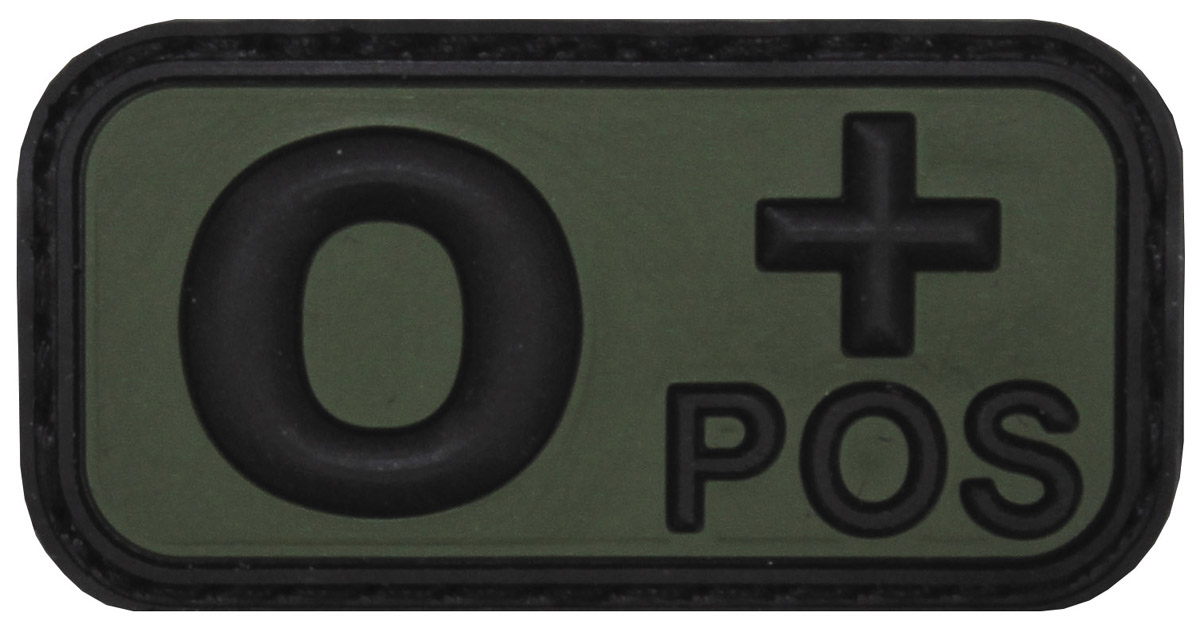Klettabzeichen, schwarz-oliv, Blutgruppe "O POS", 3D