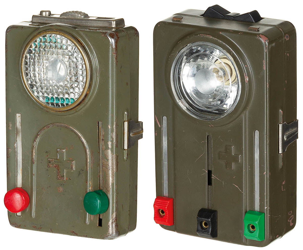 Schweiz. Taschenlampe, oliv, Metallgehäuse, gebr.