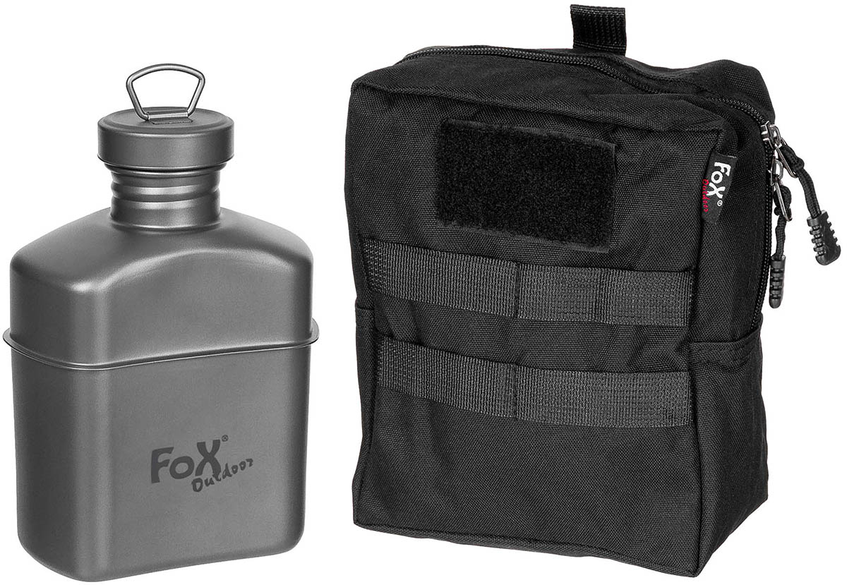 Trinkflasche, Titan, ca. 1 l, mit Tasche