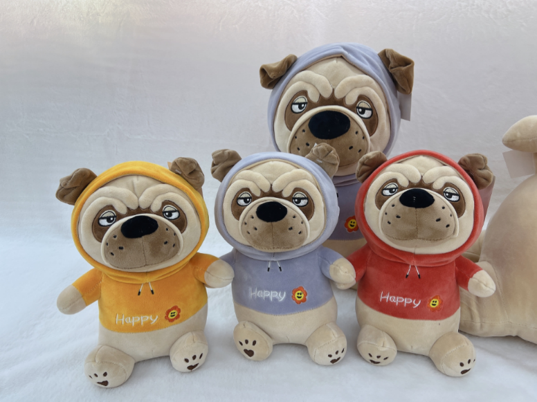 Plüsch Kuscheltier Hund Bulldogge 25cm, verschiedene Farben, Plush, Plüschtier, Stofftier mit Pullover und Kapuze